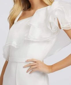 Ieena Duggal - 26314I Tiered Ruffle One Shoulder Bell Bottom Jumpsuit Mac Duggal