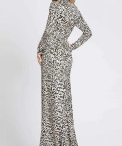 Ieena Duggal - 26370I Twist Front Leopard Print Gown