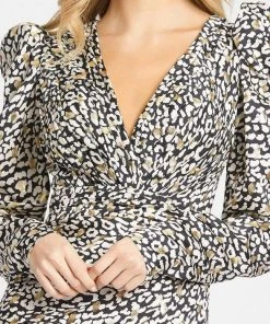 Ieena Duggal - 26379 Long Sleeve V-Neck Print Short Dress