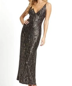 Ieena Duggal - 26447 Dual Toned Sequin Fitted Mid-Length Dress