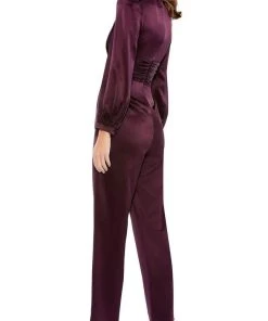 Ieena Duggal - 2647 Plunging V Neckline Long Sleeve Jumpsuit