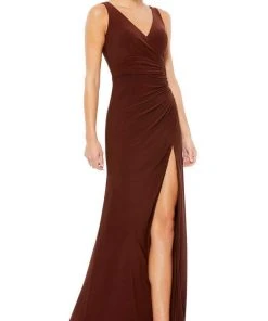 Ieena Duggal - 26513 Sleeveless V-Neck High Leg Slit Fitted Gown