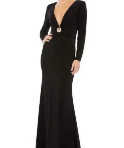 Ieena Duggal - 26514 Long Sleeve Fitted Gown With Plunging Neckline