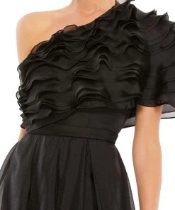 Ieena Duggal - 26527 Ruffle Tiered Bodice High Slit Dress