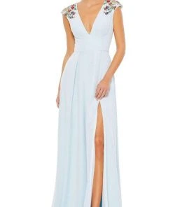 Ieena Duggal - 26540 V-Neck Beaded Shoulders A-Line Gown With Slit 9 Ieena Duggal - 26540 V-Neck Beaded Shoulders A-Line Gown With Slit