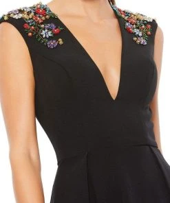 Ieena Duggal - 26540 V-Neck Beaded Shoulders A-Line Gown With Slit 8 Ieena Duggal - 26540 V-Neck Beaded Shoulders A-Line Gown With Slit