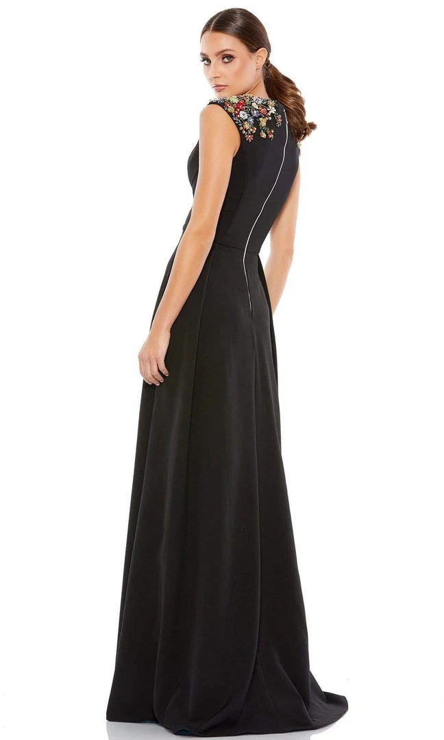 Ieena Duggal - 26540 V-Neck Beaded Shoulders A-Line Gown With Slit 4 Ieena Duggal - 26540 V-Neck Beaded Shoulders A-Line Gown With Slit