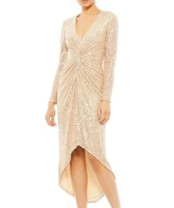 Ieena Duggal - 26549I Twist Front Sequin High Low Dress