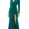Ieena Duggal - 26554I Long Sleeve High Slit Dress