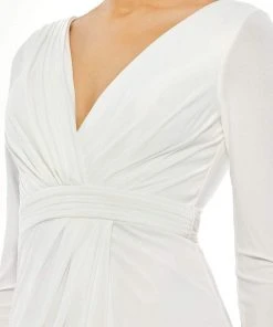 Ieena Duggal - 26554I Long Sleeve High Slit Dress