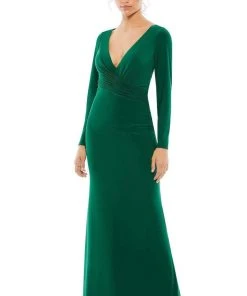 Ieena Duggal - 26573 Long Sleeve V-Neck Sheath Gown
