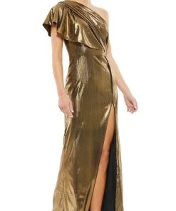 Ieena Duggal 26600 - Metallic One Shoulder Fitted Dress