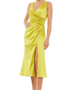 Ieena Duggal 26625 - Sleeveless Surplice Bodice Tea-Length Dress