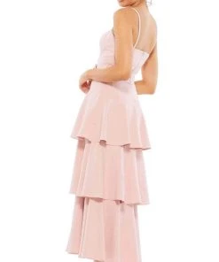 Ieena Duggal 26629 - Spaghetti Straps Tiered Tea-Length Dress