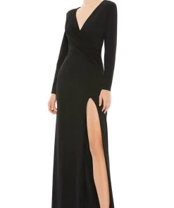 Ieena Duggal 26686 - Long Sleeves Deep V-neck Evening Gown
