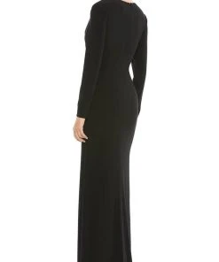 Ieena Duggal 26686 - Long Sleeves Deep V-neck Evening Gown
