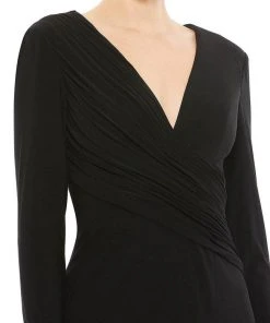 Ieena Duggal 26686 - Long Sleeves Deep V-neck Evening Gown