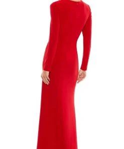 Ieena Duggal 26686 - Long Sleeves Deep V-neck Evening Gown
