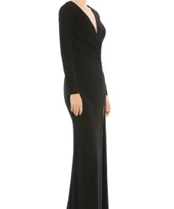 Ieena Duggal 26686 - Long Sleeves Deep V-neck Evening Gown