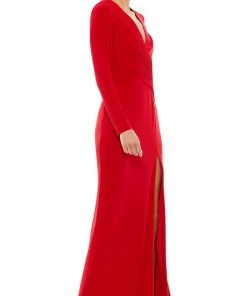 Ieena Duggal 26686 - Long Sleeves Deep V-neck Evening Gown