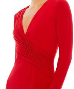 Ieena Duggal 26686 - Long Sleeves Deep V-neck Evening Gown