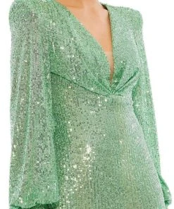 Ieena Duggal - 26865 Bishop Sleeve Sequin Dress 9 Ieena Duggal - 26865 Bishop Sleeve Sequin Dress