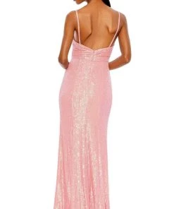Ieena Duggal - 26945 Plunging Tiny Sequined Long Gown