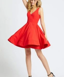 Ieena Duggal - 48478I Classic V-Neck Flutter A-line Dress