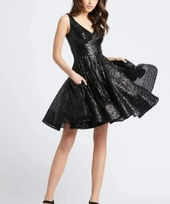 Ieena Duggal - 48478I Classic V-Neck Flutter Dress