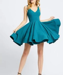 Ieena Duggal - 48478I Classic V-Neck Flutter Dress