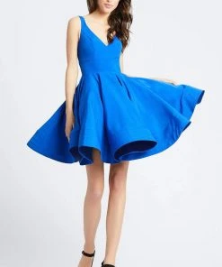 Ieena Duggal - 48478I Classic V-Neck Flutter Dress