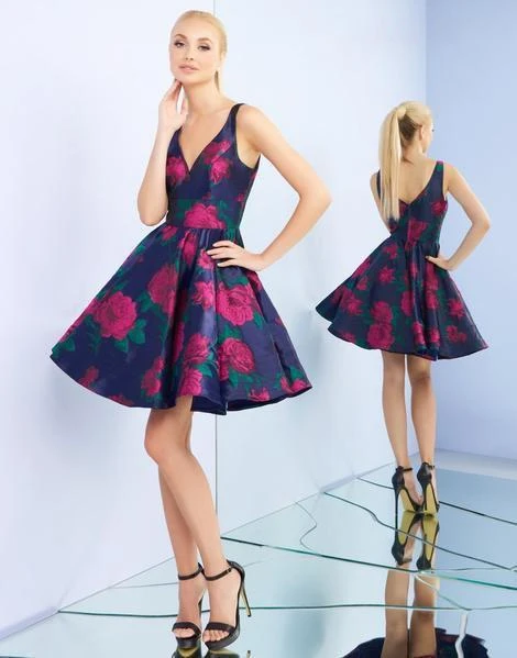 Ieena Duggal - 48853I Floral Printed V-neck A-line Dress 3 Ieena Duggal - 48853I Floral Printed V-neck A-line Dress