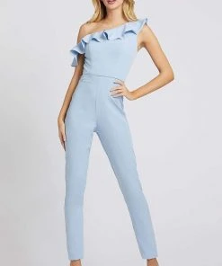 Mac Duggal Ieena Duggal - 49031I Ruffled Asymmetrical Jumpsuit