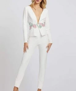 Ieena Duggal - 49033I Plunging V-Neck Long Sleeves Jumpsuit Mac Duggal