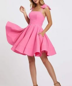 Ieena Duggal - 49034I Bow Accent Shoulders A-Line Cocktail Dress