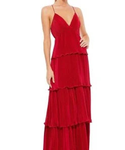 Ieena Duggal - 49083 Spaghetti Strap Tiered Long Dress