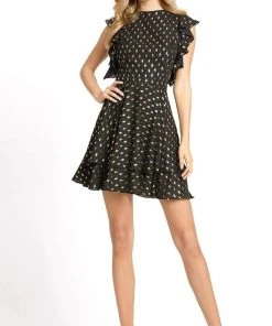 Ieena Duggal - 49130 Flutter Sleeve Gilt-Print Dress