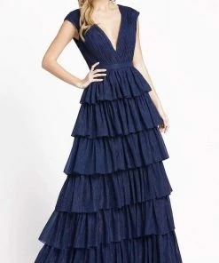Ieena Duggal - 49287 V Neck Tiered A-Line Dress