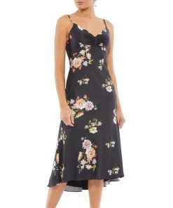 Ieena Duggal - 55388I V-Neck Empire Tea-Length Dress