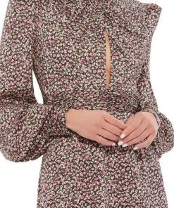 Ieena Duggal - 55389I Floral Fabric Close Neck Short Dress