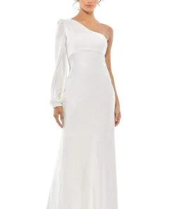 Ieena Duggal - 55401I Blouson Sleeve One Shoulder Satin Gown