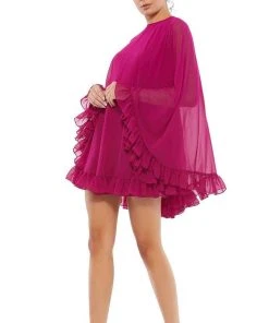 Ieena Duggal - 55407I Jewel Sheer Cape Dress