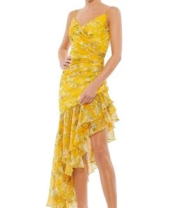 Ieena Duggal - 55425I Floral Printed Asymmetric Hem Dress