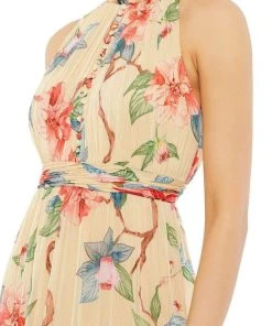 Ieena Duggal - 55429I High Neck Floral A-Line Dress