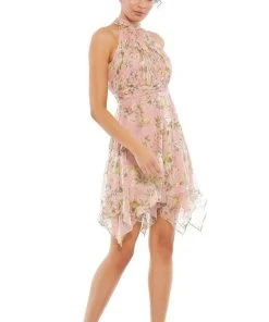 Ieena Duggal - 55436I High Halter Ruched Floral Dress