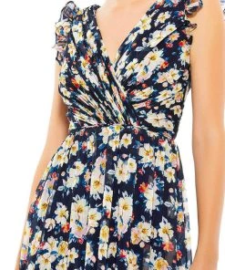 Ieena Duggal 55665 - Ruffle Trimmed Floral Cocktail Dress