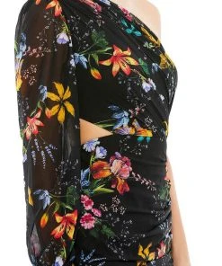 Ieena Duggal 55668 - Floral Bishop Sleeve High Low Evening Dress