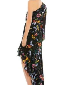 Ieena Duggal 55668 - Floral Bishop Sleeve High Low Evening Dress