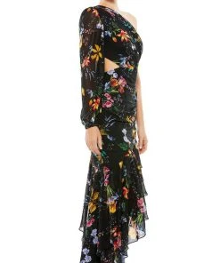 Ieena Duggal 55668 - Floral Bishop Sleeve High Low Evening Dress