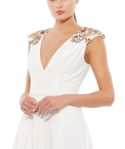 Ieena Duggal 55690 - Cap Sleeved Plunging V Neck Dress